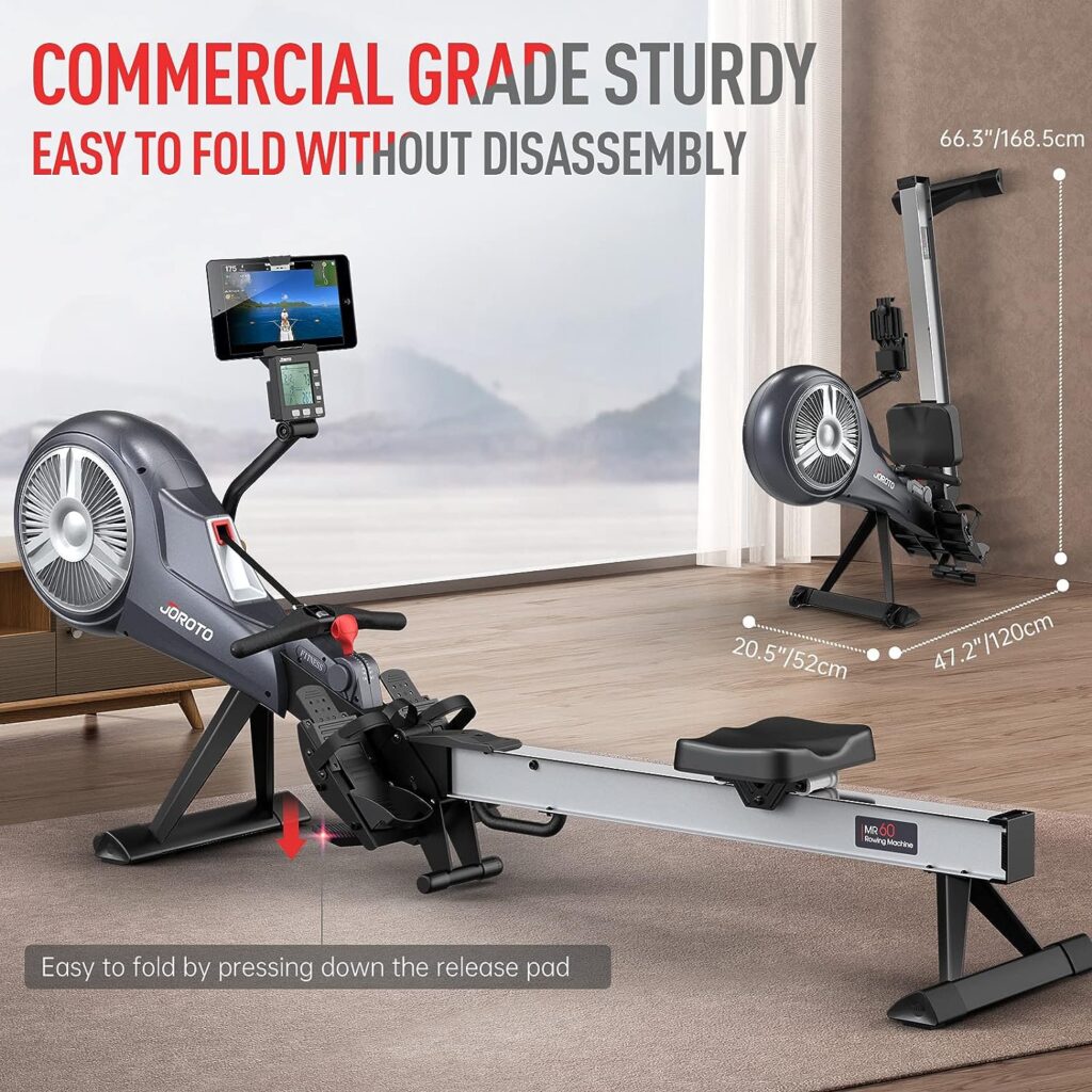 JOROTO Rowing Machine - Air  Magnetic Resistance Rowing Machines for Home Use, Commercial Grade Foldable Rower Machine with Bluetooth  Smart Backlit Monitor