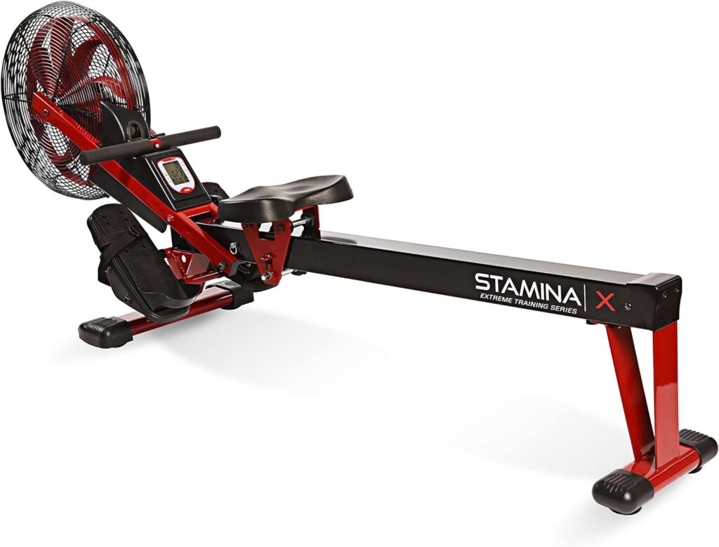 Stamina | X Air Rower - Rower Machine with Smart Workout App - Rowing Machine with Air Resistance for Home Gym Fitness - Up to 250 lbs Weight Capacity - Black/Red