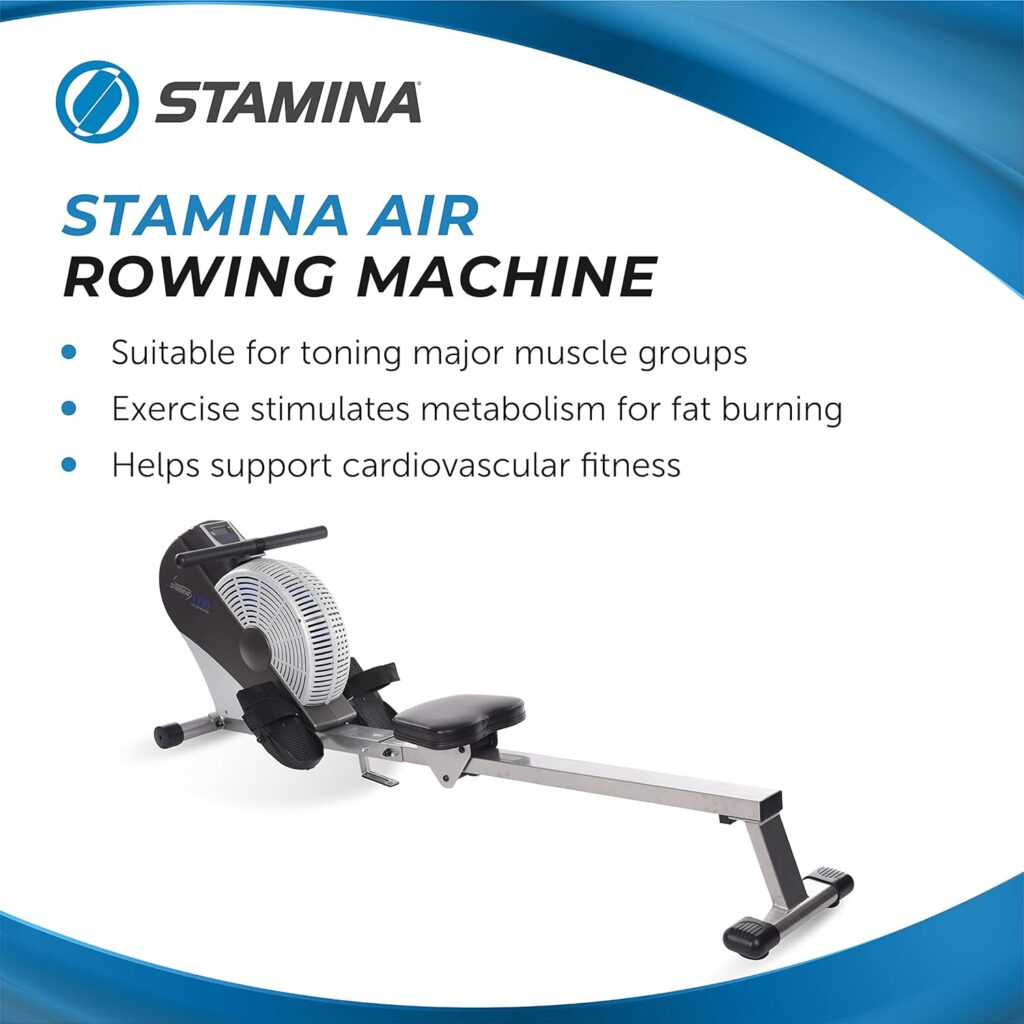 Stamina ATS Air Rower Machine with Smart Workout App - Foldable Rowing Machine with Dynamic Air Resistance for Home Gym Fitness - Up to 250 lbs Weight Capacity
