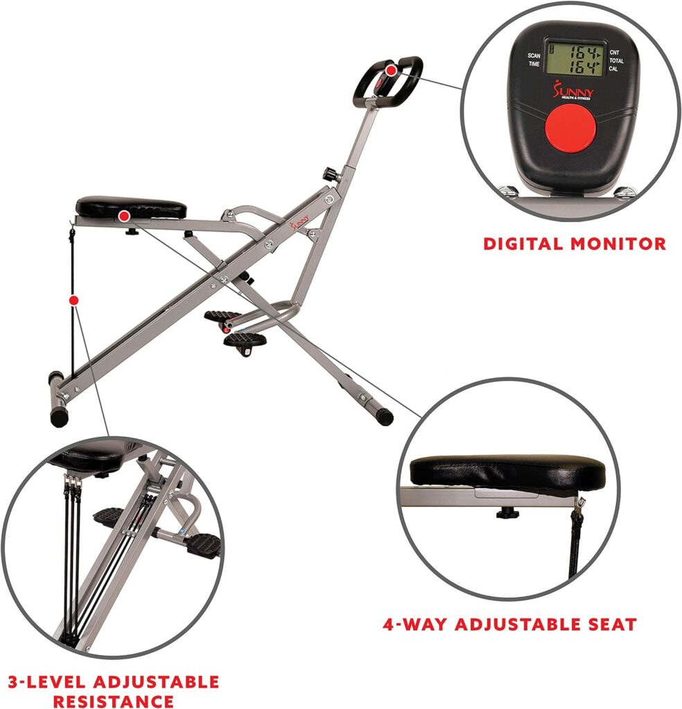 Bundle of Sunny Health  Fitness Smart Magnetic Rowing Machine with Extended Slide Rail + Sunny Health  Fitness Squat Assist Row-N-Ride™ Trainer for Glutes Workout