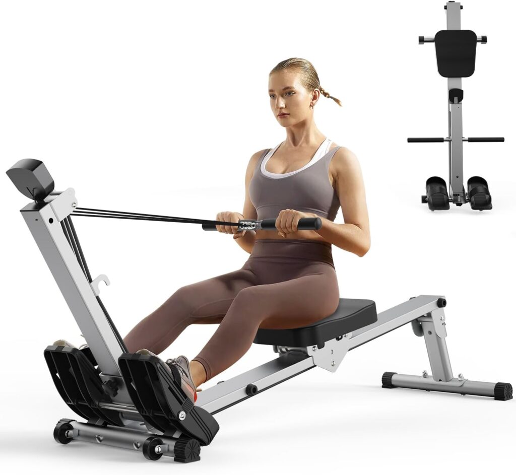 Rowing Machine for Home use, Rower Machine with 3 Adjustable Resistance  LCD Monitor, Quiet Compact Foldable Rowing Machine