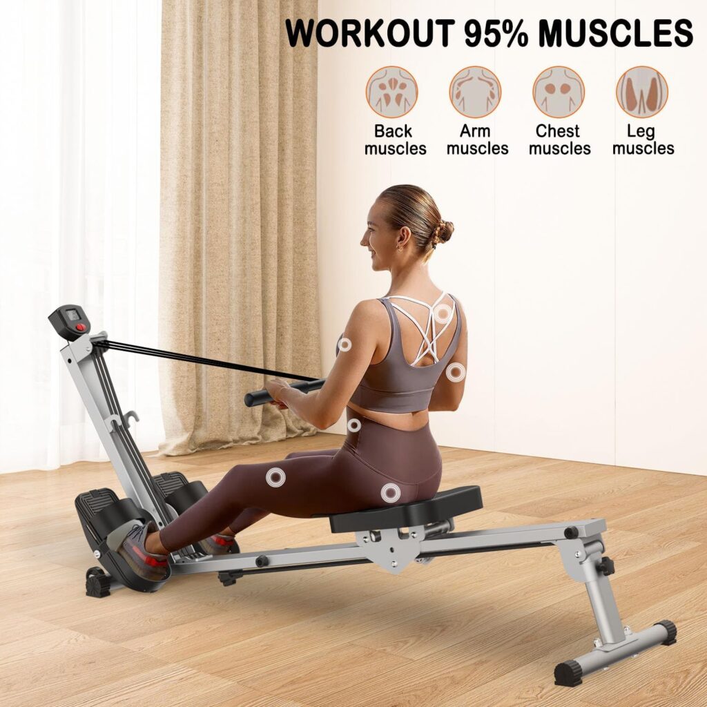 Rowing Machine for Home use, Rower Machine with 3 Adjustable Resistance  LCD Monitor, Quiet Compact Foldable Rowing Machine