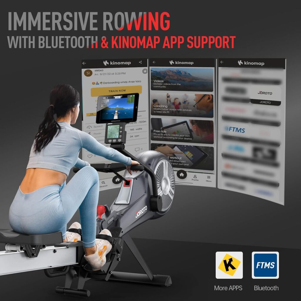 JOROTO Rowing Machine - Air  Magnetic Resistance Rowing Machines for Home Use, Commercial Grade Foldable Rower Machine with Bluetooth  Smart Backlit Monitor - 350LBS Load