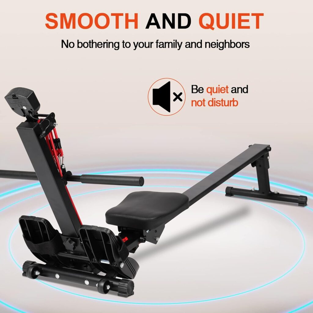 Rowing Machines for Home Use, Foldable Rowing Machine, Elastic Rower Indoor Row Machine with 3 Adjustable Levels, LCD Display  Comfortable Seat Cushion (BlackRed)