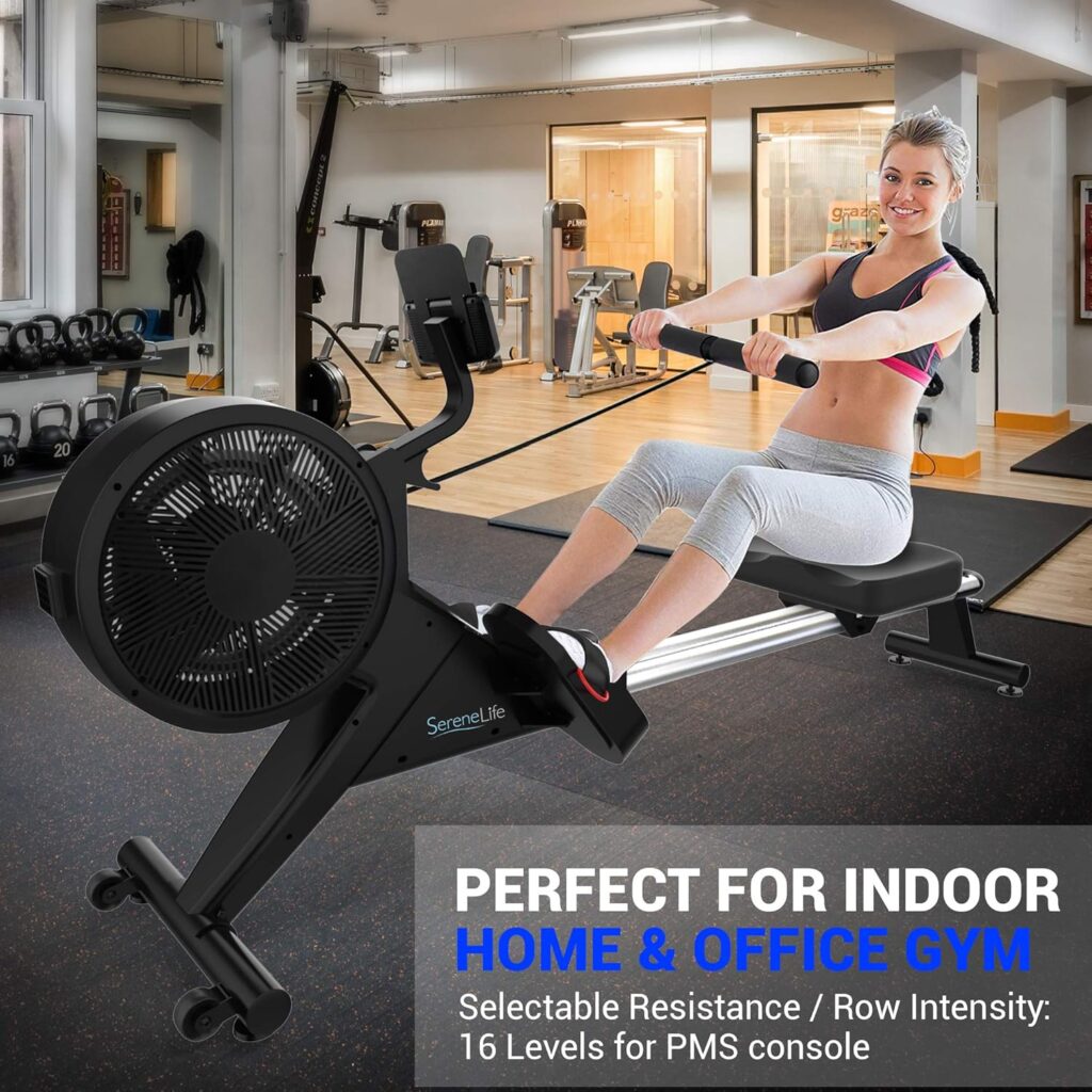 SereneLife Smart Rowing Machine-Home Rowing Machine with Smartphone Fitness Monitoring App-Row Machine for Gym or Home Use-Rowing Exercise Machine Measures Time, Stride, Distance, Calories Burned.…