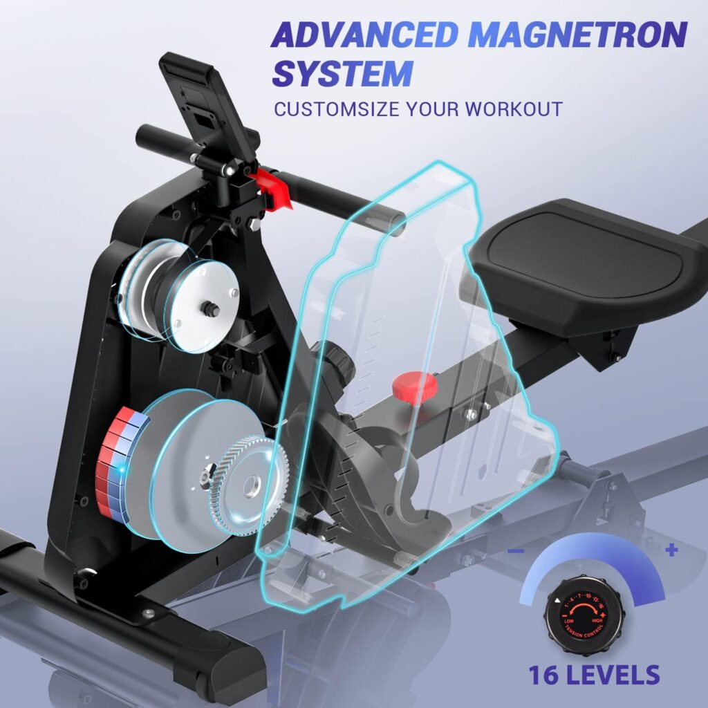 Rowing Machine, DMASUN Magnetic Rower 350 LB Weight Capacity Row Machine with 16 Level Resistance, LCD Display  Comfortable Seat Cushion, Rowing Machines for Home Use Foldable