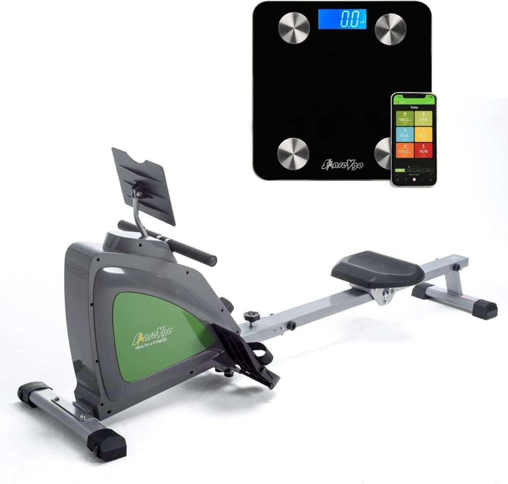 ShareVgo Smart Magnetic Rowing Machine SRM1000 and Scale for Body Weight SWS100 Bundle with Free App for Workout Log, Performance Track, and Body Composition Analysis