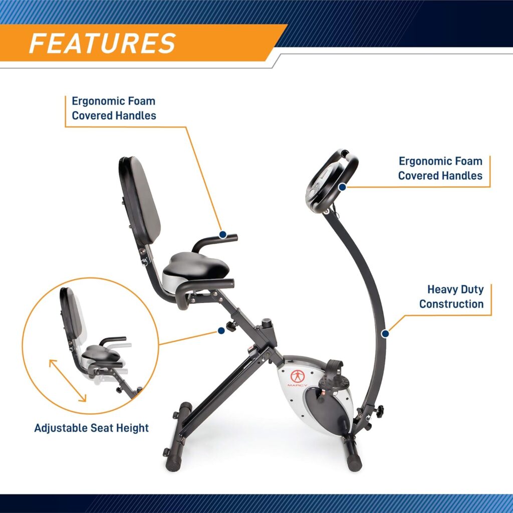 Marcy Foldable Upright Exercise Bike with Adjustable Resistance for Cardio Workout  Strength Training - Multiple Styles Available