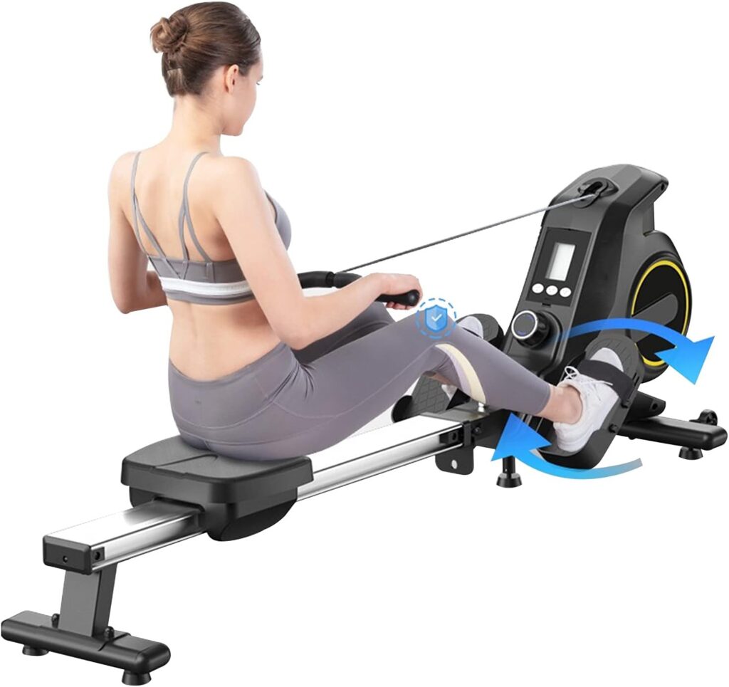 Rowing Machine Magnetic Full Motion Indoor Strength Training Equipment 8 Adjustable Tension Resistance Silent Folding Cardio Training with LCD Monitor Home Gym Workout Max Capacity 330lbs