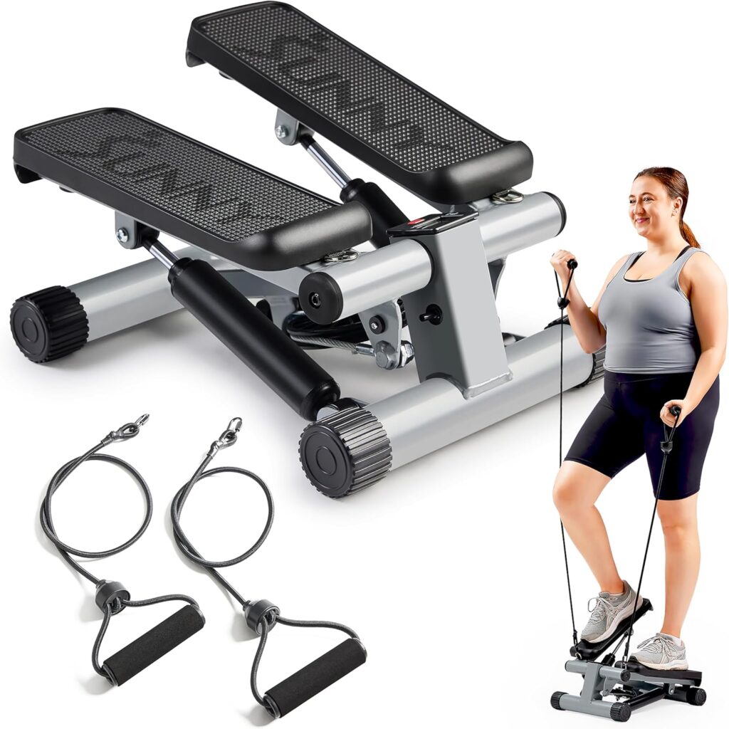 Sunny Health  Fitness Mini Steppers for Exercise at Home, Stair Step Workout Machine with Optional Resistance Bands, Full Body Cardio Equipment, Optional Free SunnyFit App Connection Smart Stepper