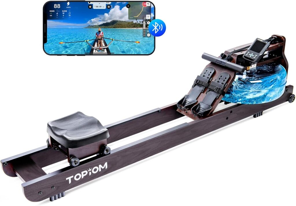 Water Rowing Machine for Home Use, Foldable Rower Machine with Dedicated Monitor  Bluetooth App, Upgraded Handle, Adjustable Footpad, Tablet Holder Water Rowing Machine