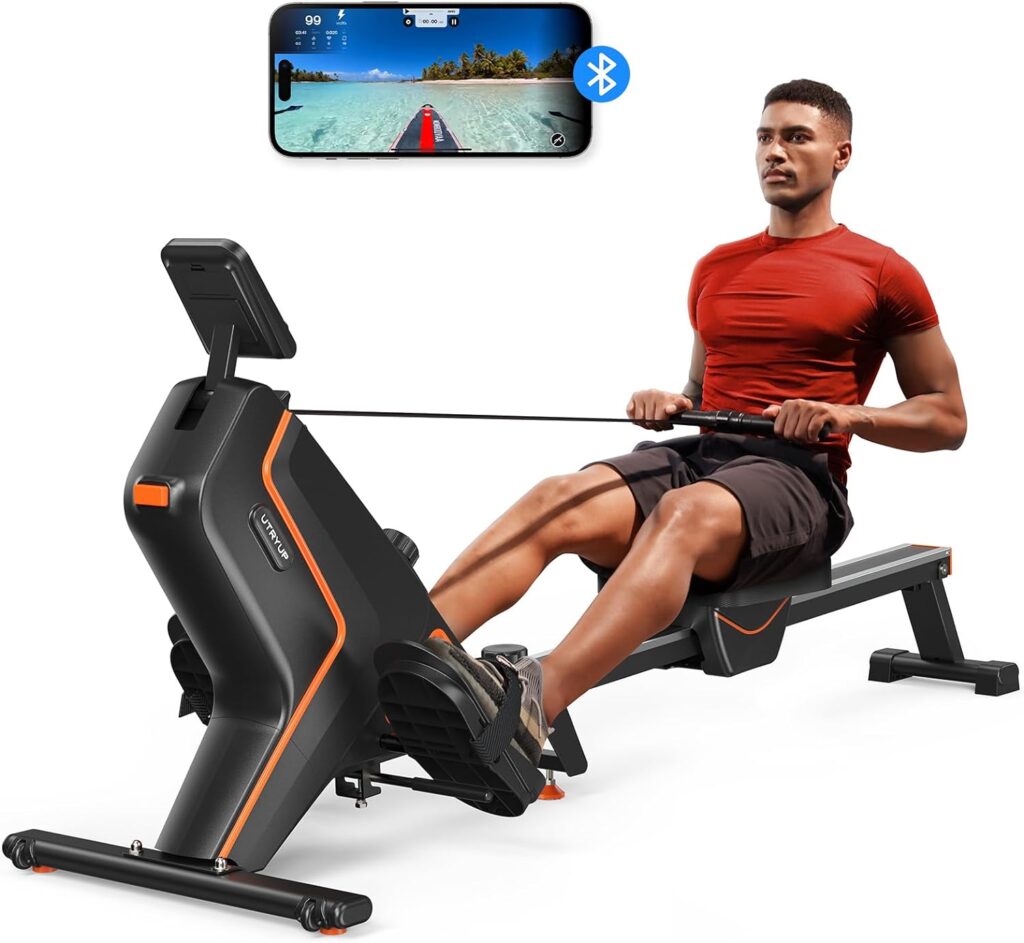 Magnetic Rowing Machines for Home, Compact and Saves Space - Vertical/Folding Storage, 350 LB Weight Capacity with Bluetooth App Supported, Tablet Holder and Comfortable Seat Cushion